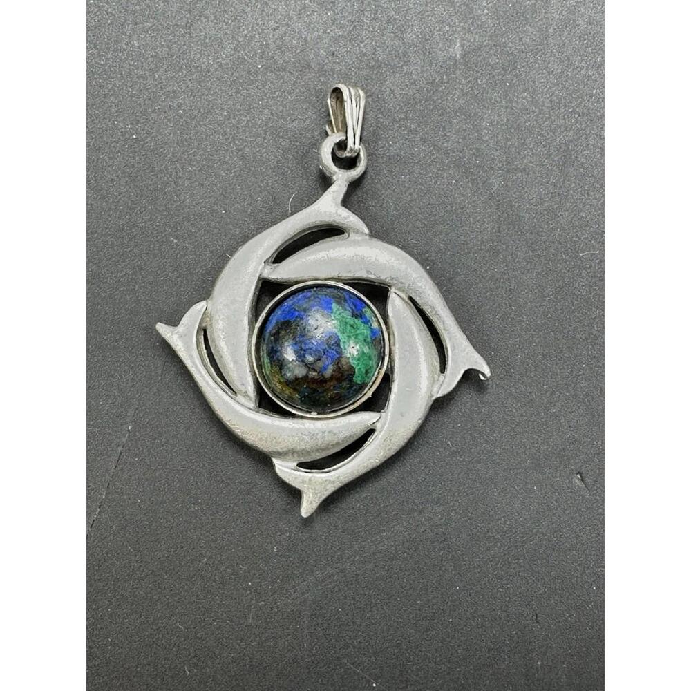Kenneth Kantro Earthsong Pewter Azurite Malachite Earth Dolphins 925 Bail